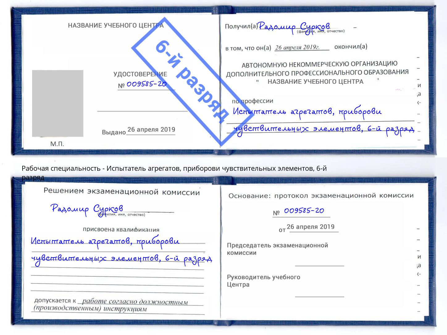 корочка 6-й разряд Испытатель агрегатов, приборови чувствительных элементов Железногорск