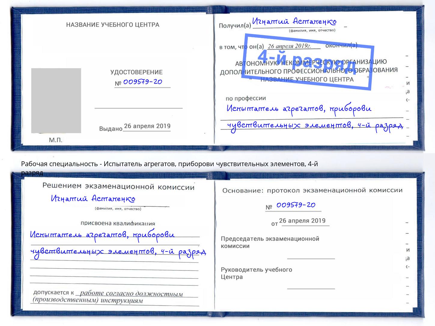 корочка 4-й разряд Испытатель агрегатов, приборови чувствительных элементов Железногорск