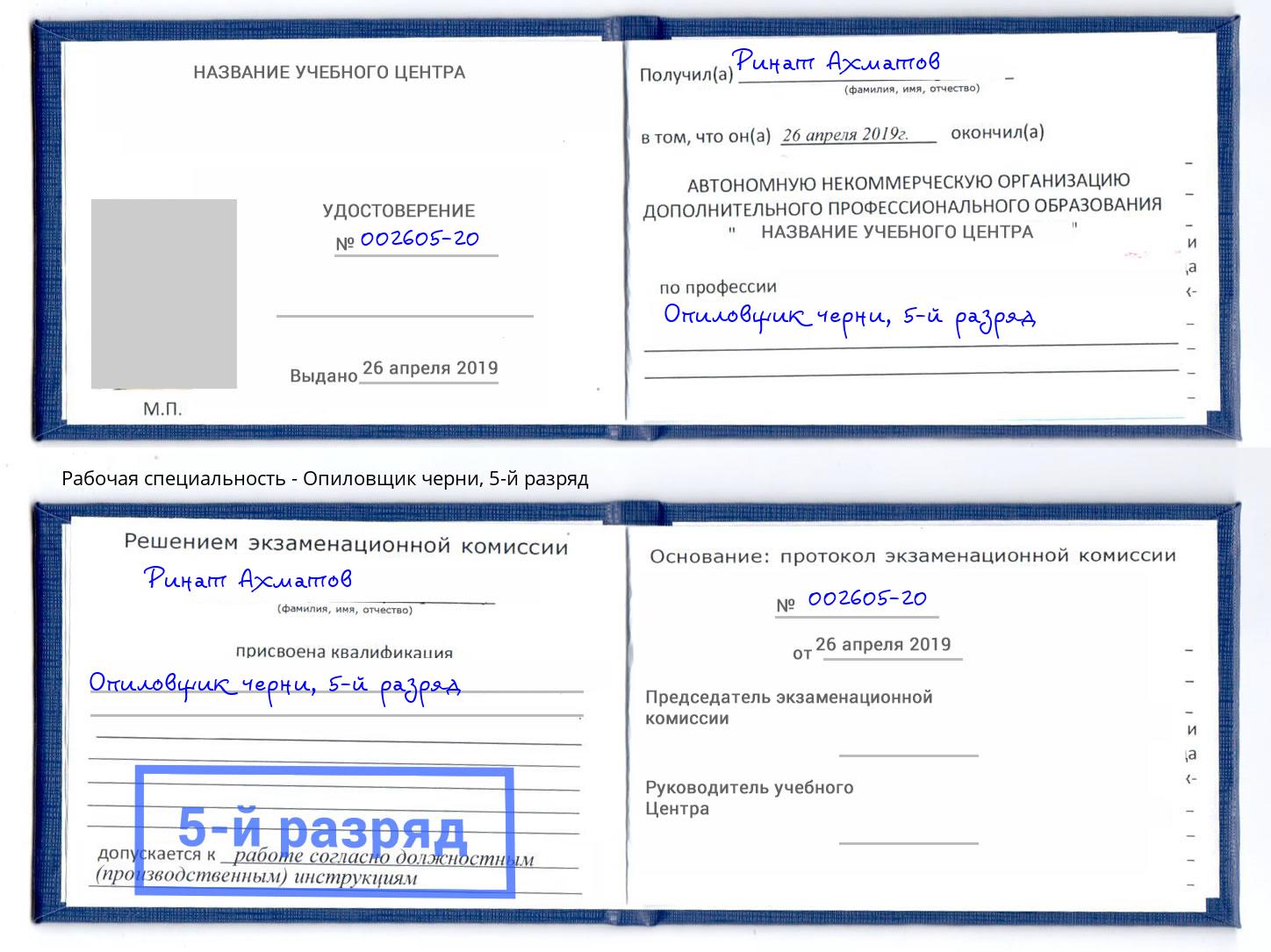 корочка 5-й разряд Опиловщик черни Железногорск