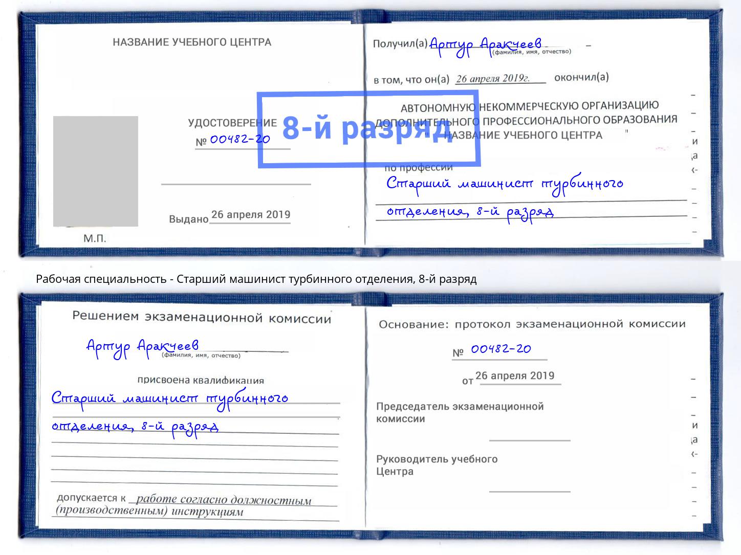 корочка 8-й разряд Старший машинист турбинного отделения Железногорск