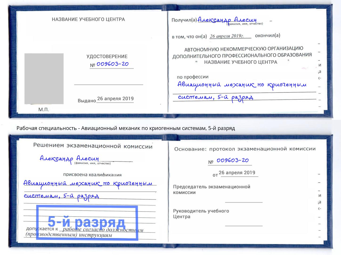 корочка 5-й разряд Авиационный механик по криогенным системам Железногорск