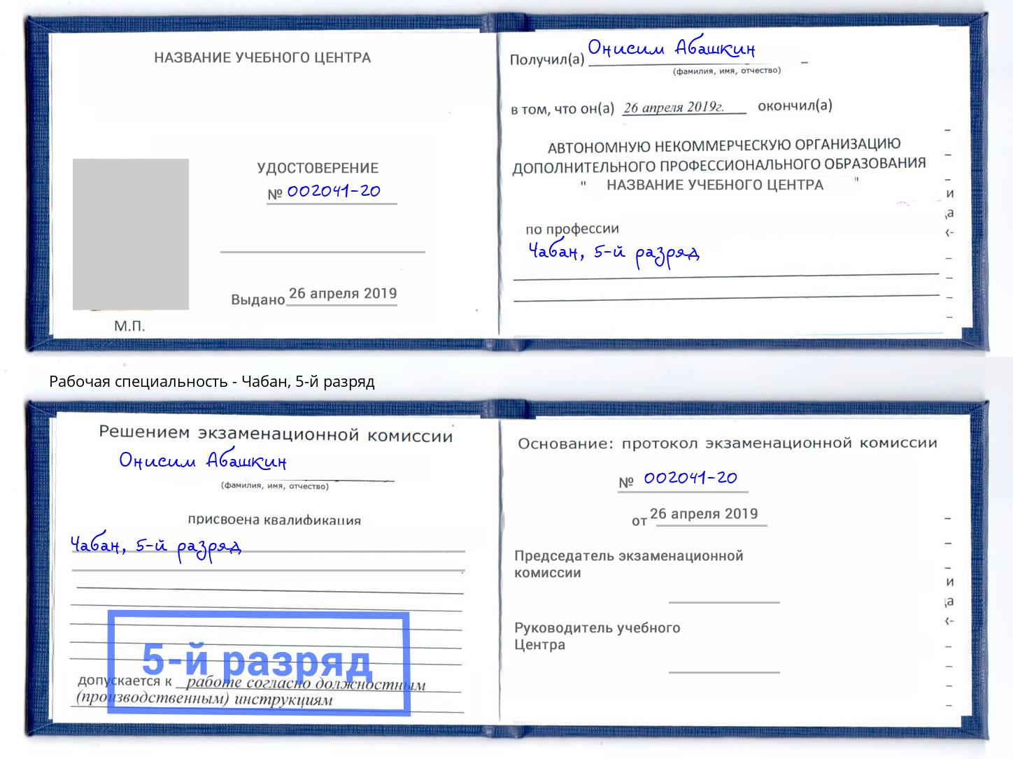 корочка 5-й разряд Чабан Железногорск