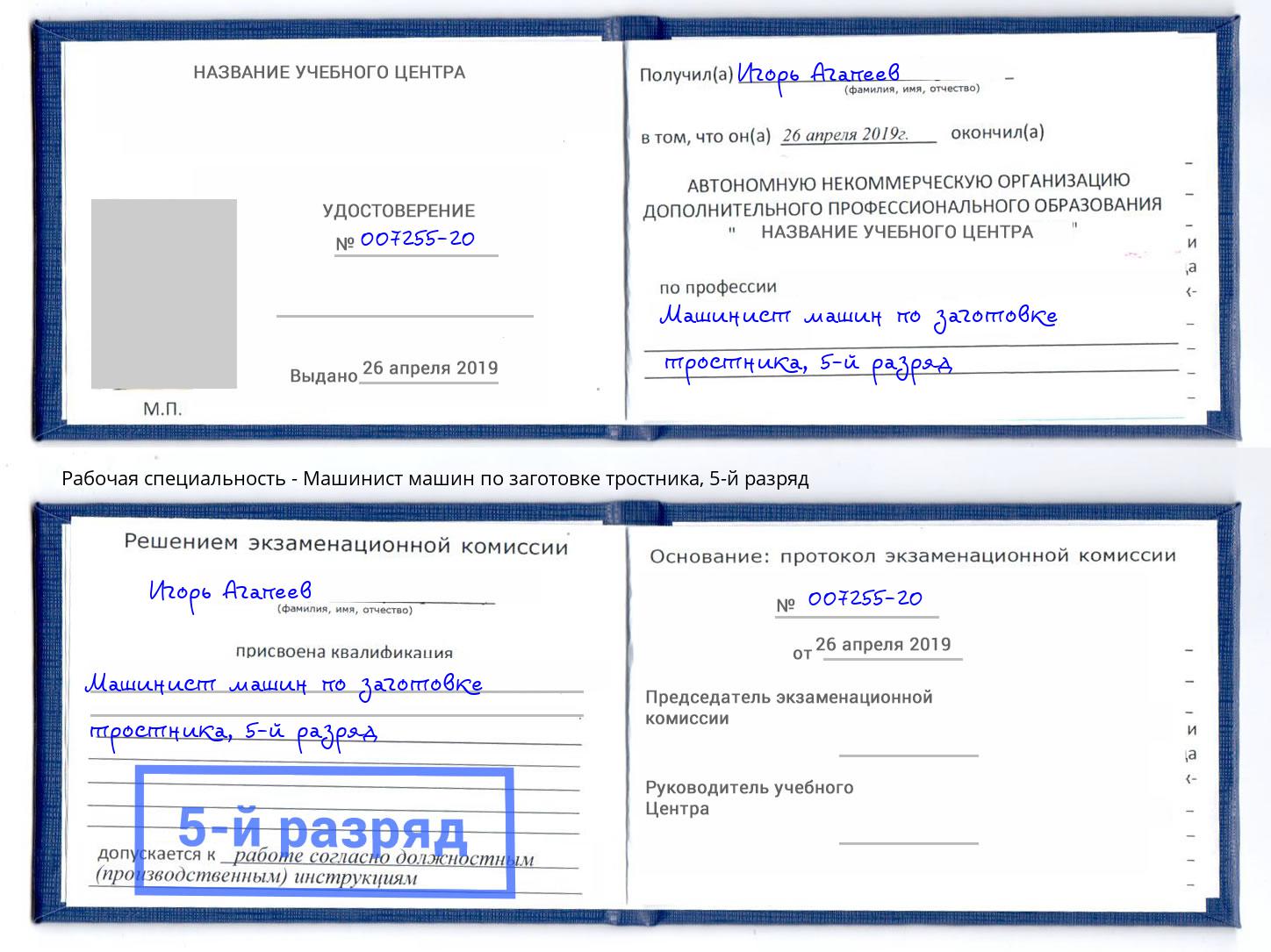 корочка 5-й разряд Машинист машин по заготовке тростника Железногорск