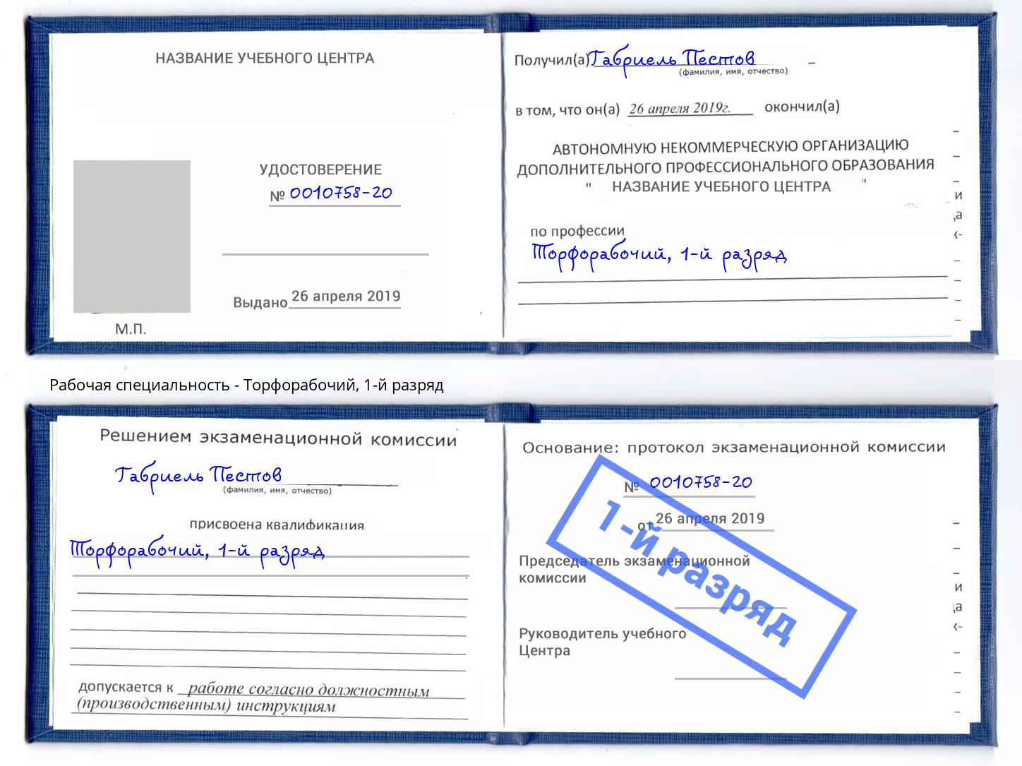 корочка 1-й разряд Торфорабочий Железногорск