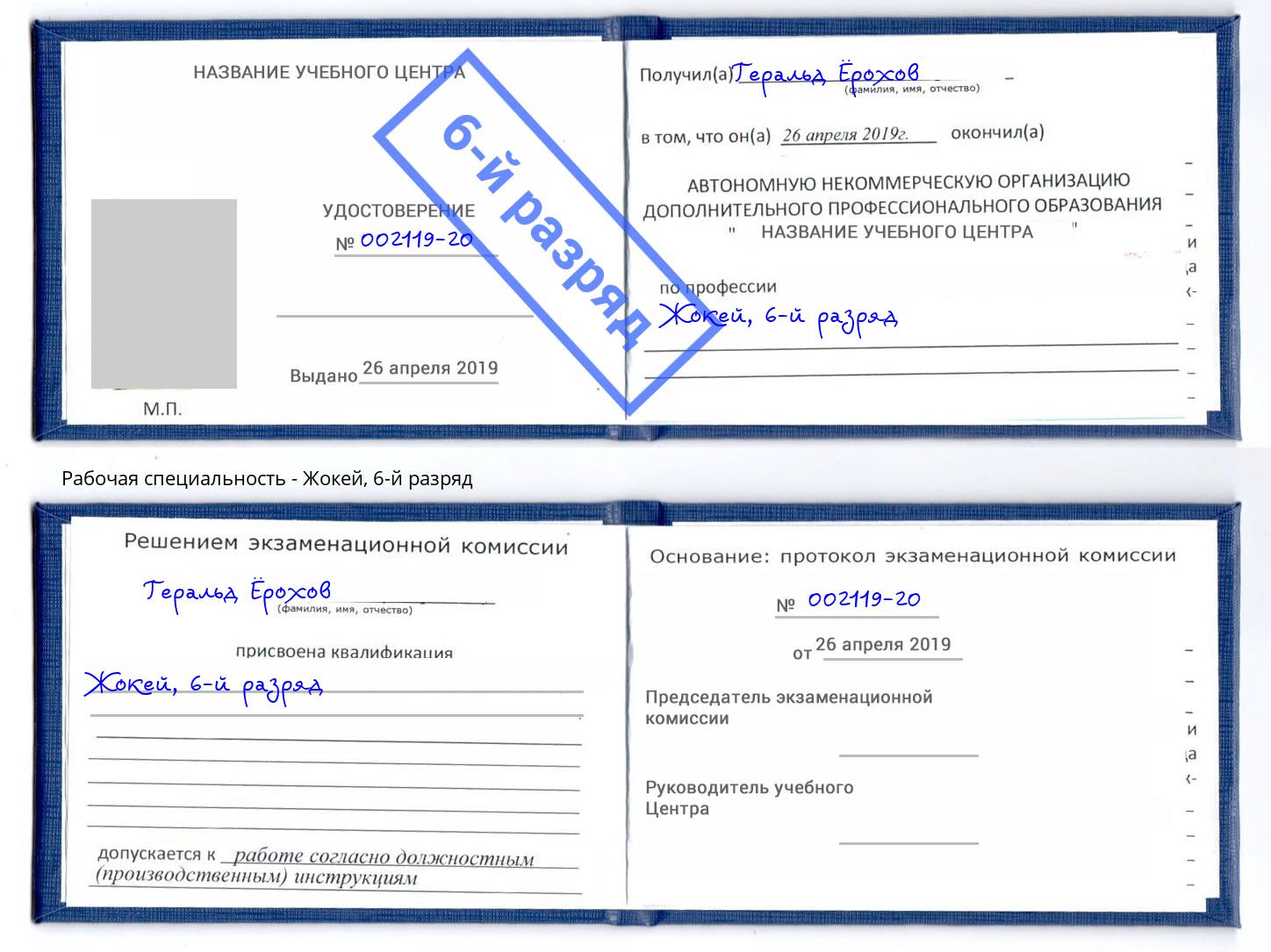 корочка 6-й разряд Жокей Железногорск