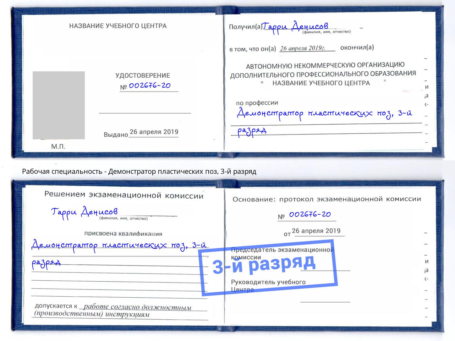 корочка 3-й разряд Демонстратор пластических поз Железногорск