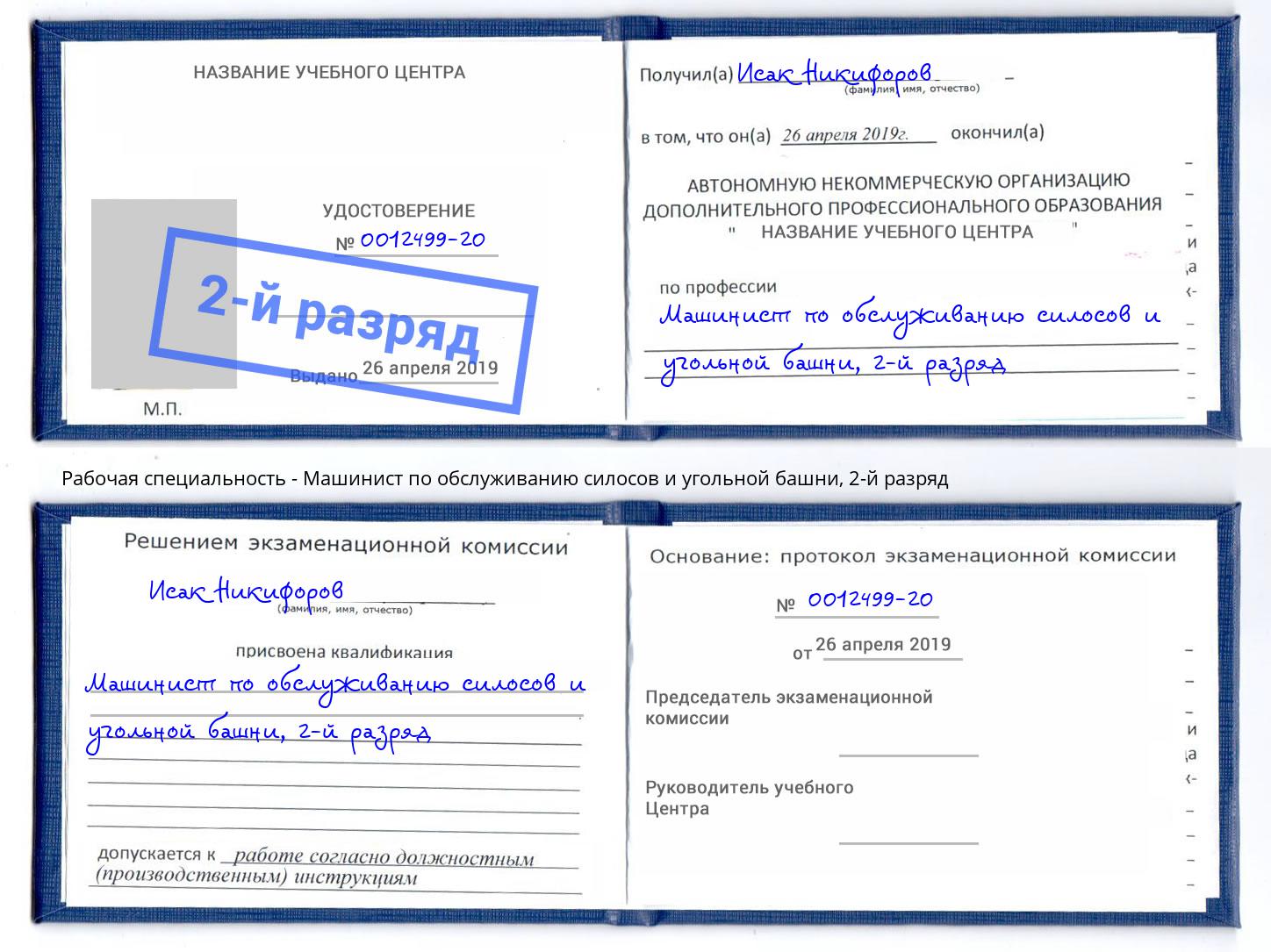 корочка 2-й разряд Машинист по обслуживанию силосов и угольной башни Железногорск