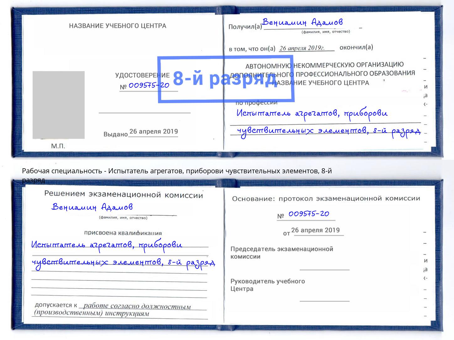 корочка 8-й разряд Испытатель агрегатов, приборови чувствительных элементов Железногорск